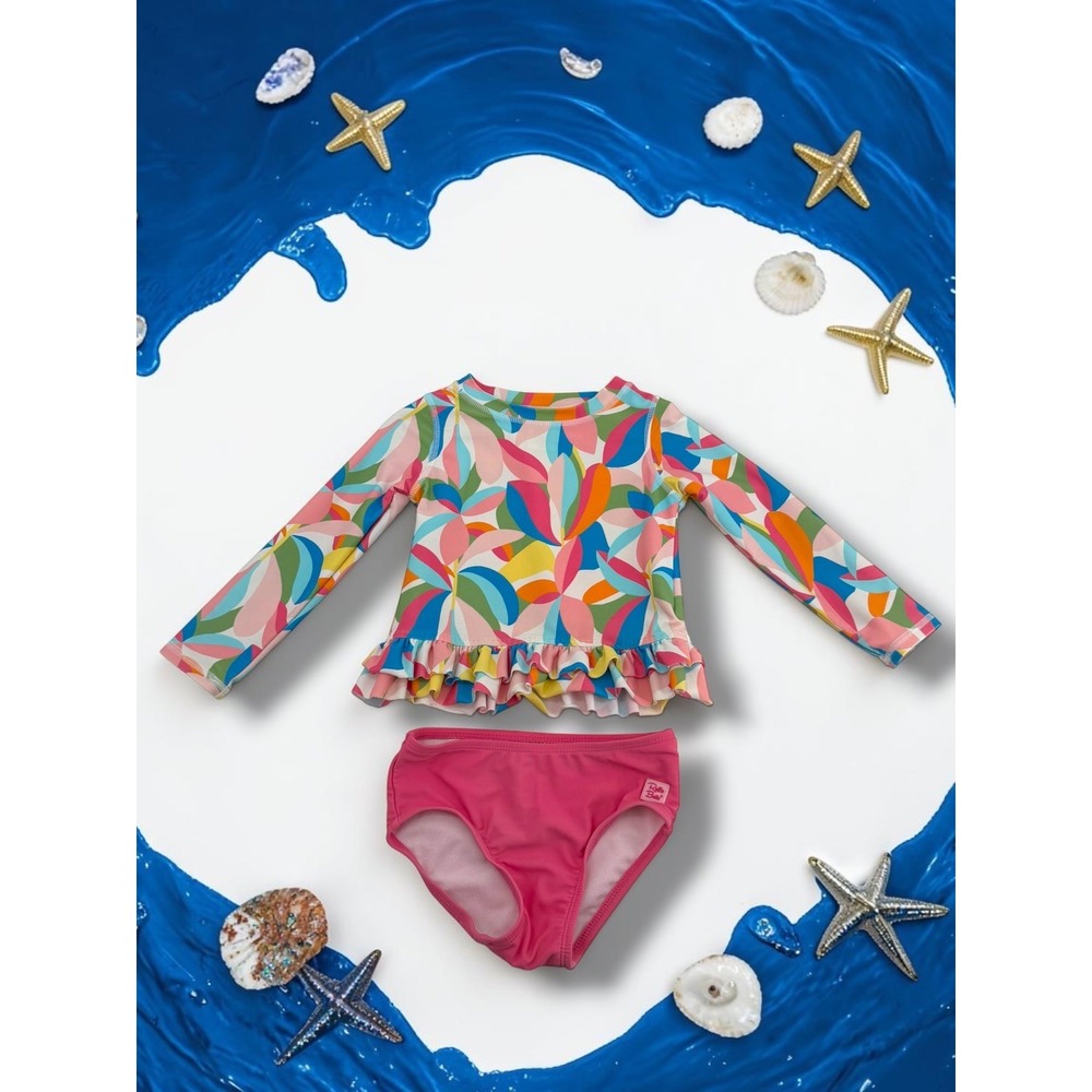 Ruffle Butts Abstract Petal Ruffle Rash Guard Two Piece Swimsuit 2T